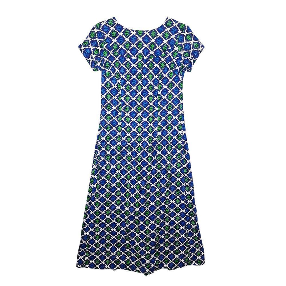 Vintage 60s Hawaiian Midi Maxi Dress S Colorful Short Sleeve Mod Pleated Back